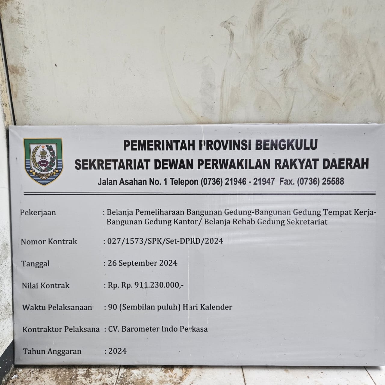 Isu Dugaan Penyimpangan Proyek Rehab Gedung Sekwan DPRD Provinsi Bengkulu, LSM Desak APH dan BPK Investigasi, jannonews.com
