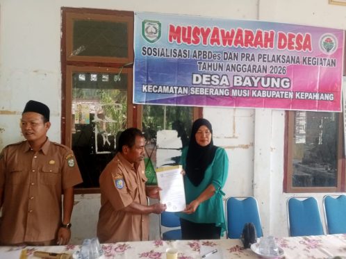 Musyawarah Desa Pra-Pelaksanaan Tahun Anggaran 2026 di Balai Desa Bayung, Kecamatan Seberang Musi, Kabupaten Kepahiang.
